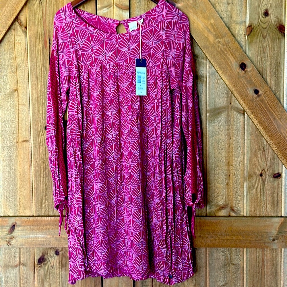 Roxy Dress, dark pink with white design